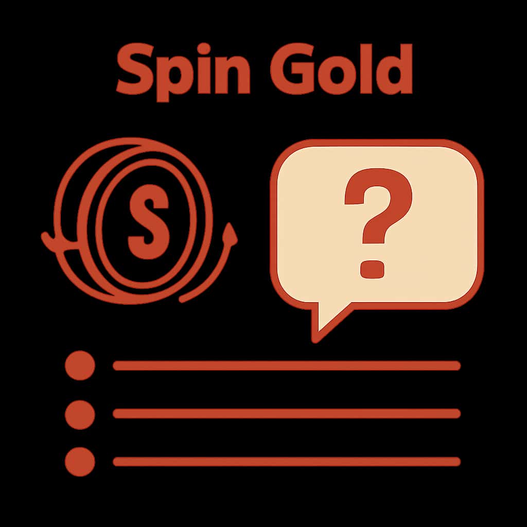 Illustration summarizing the Spin Gold FAQ topics.