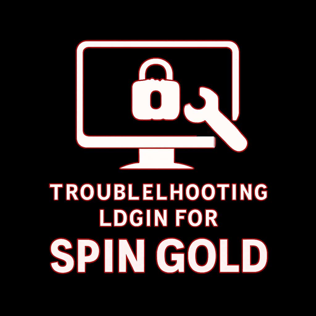A badge design highlighting troubleshooting login for Spin Gold.